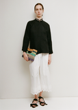 Cotton Ruffle Waist Cropped Trousers