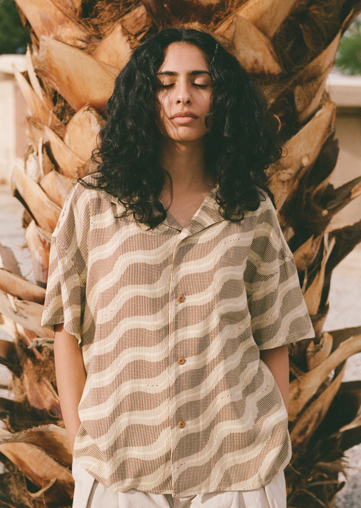 Julie Open Collar Blouse — Brown