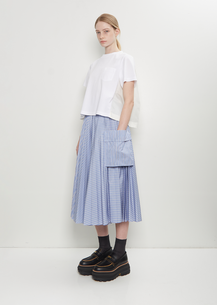 Nylon Twill x Cotton Jersey T-Shirt — White