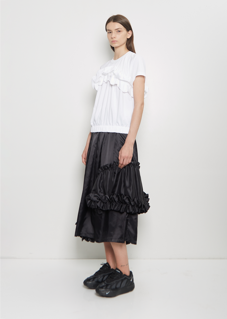 Cotton Ponte Ruffle T-Shirt — White