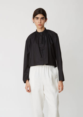 Cropped Gathered Cotton Shirt