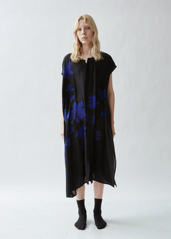 Silk Button Front Asymmetrical Dress