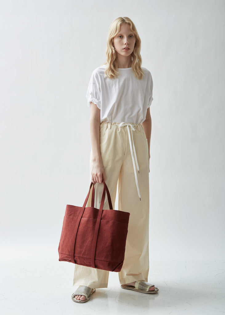 Washed Canvas 6-Pockets Tote, Medium — Burgandy