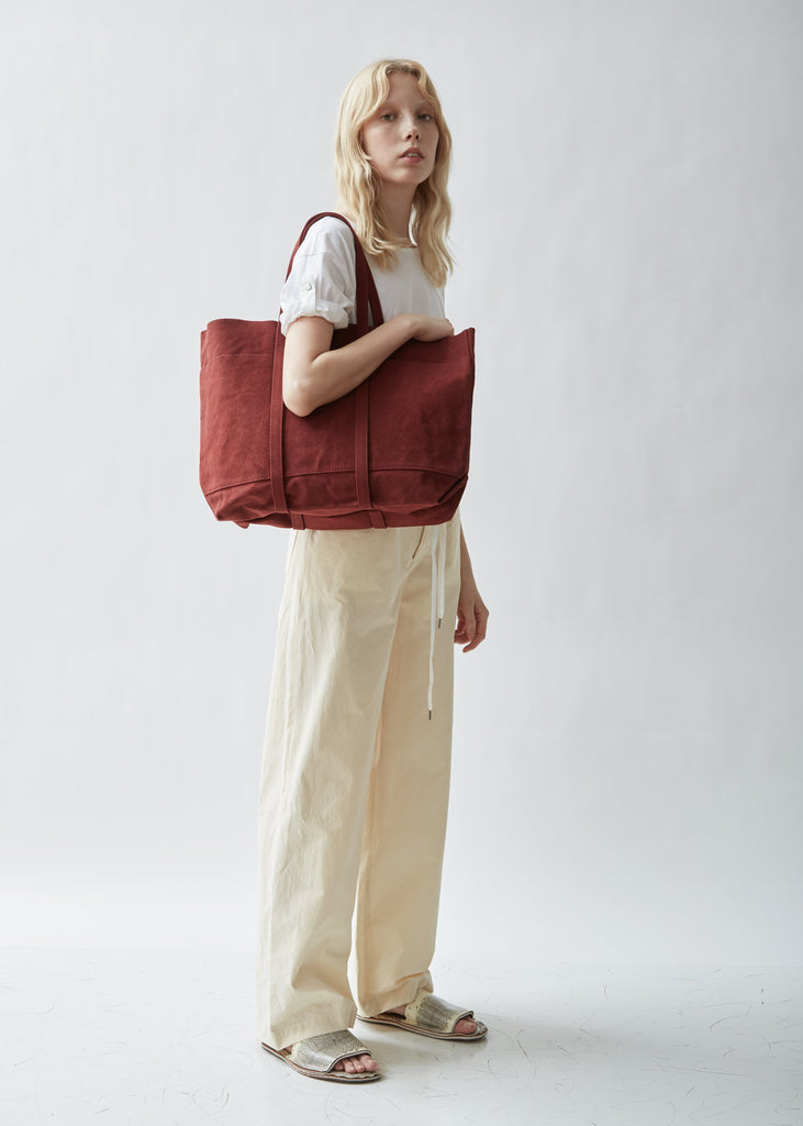 Washed Canvas 6-Pockets Tote, Medium — Burgandy