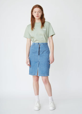 Washed Denim Cargo Skirt