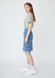 Washed Denim Cargo Skirt