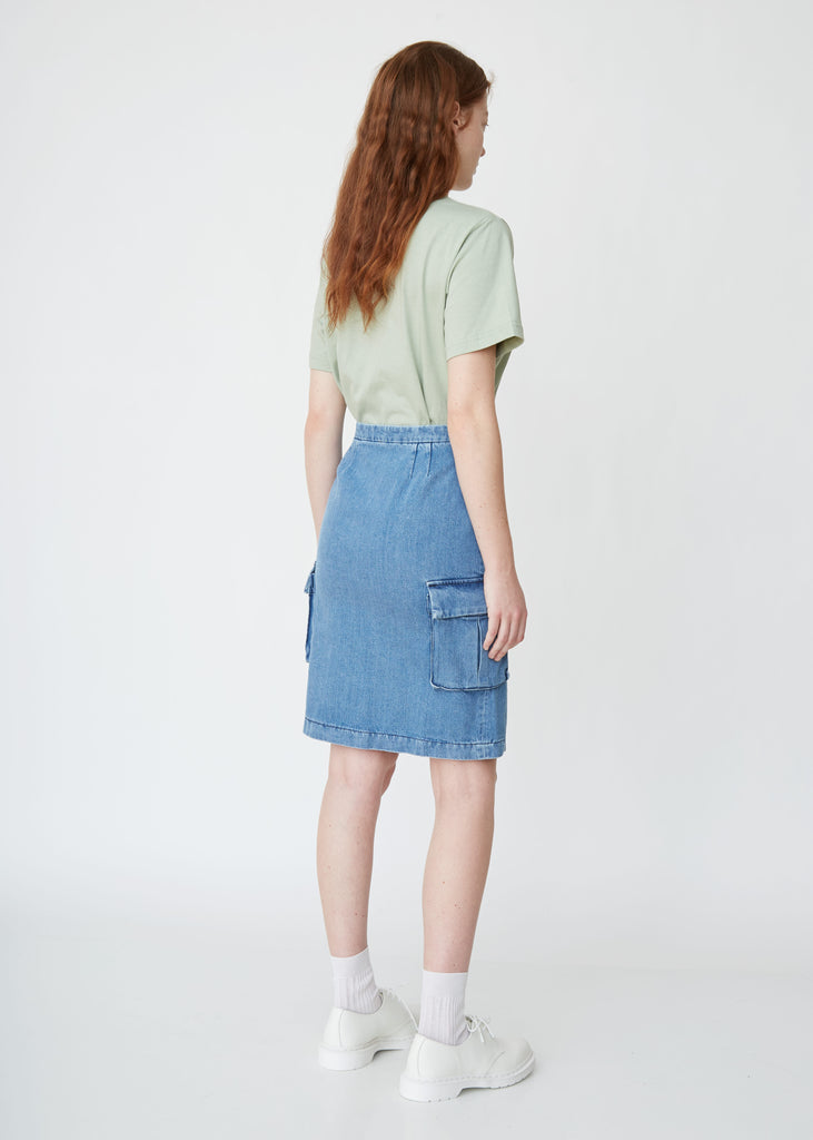 Washed Denim Cargo Skirt