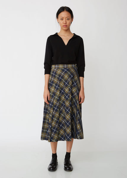 スカート MARGARET HOWELL COTTON PLEATED SKIRT Fade Out Windowpane Checked Pleated Skirt – La Garçonne