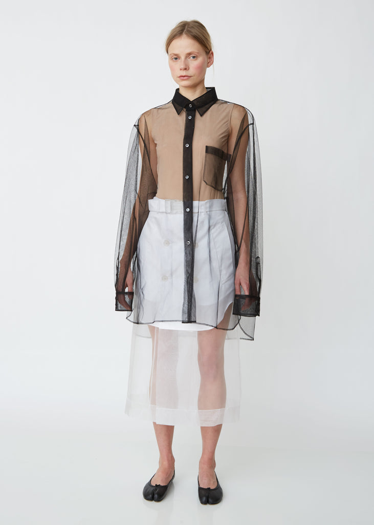 Tulle Button Front Oversized Shirt