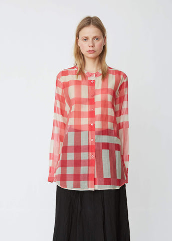 Oversized Cotton Silk Collarless Shirt