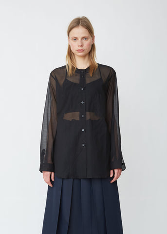 Cotton Silk Oversize Collarless Shirt