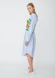 Cotton Stripe x Silk Habutai Flower Print Shirt Dress