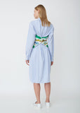 Cotton Stripe x Silk Habutai Flower Print Shirt Dress