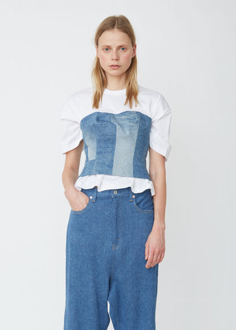 Denim Corset Cotton Crewneck Top