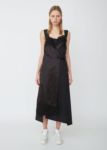Sleeveless Satin and Wool Belted Dress