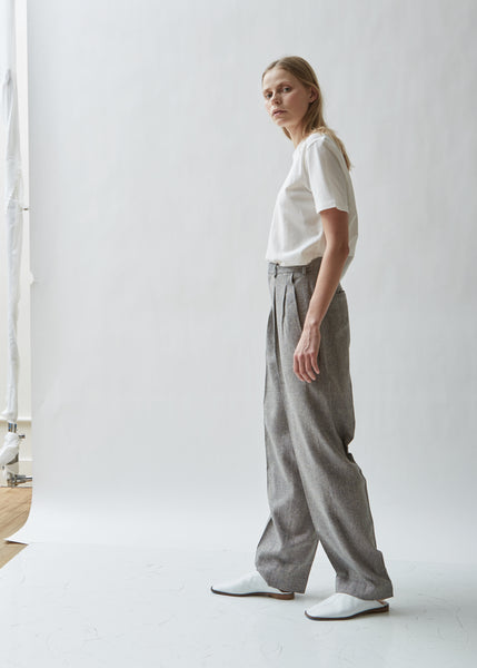 Pleated Tweed Silk Pants