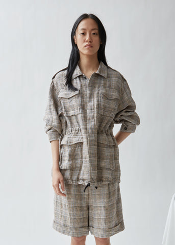 Safari Plaid Linen Jacket