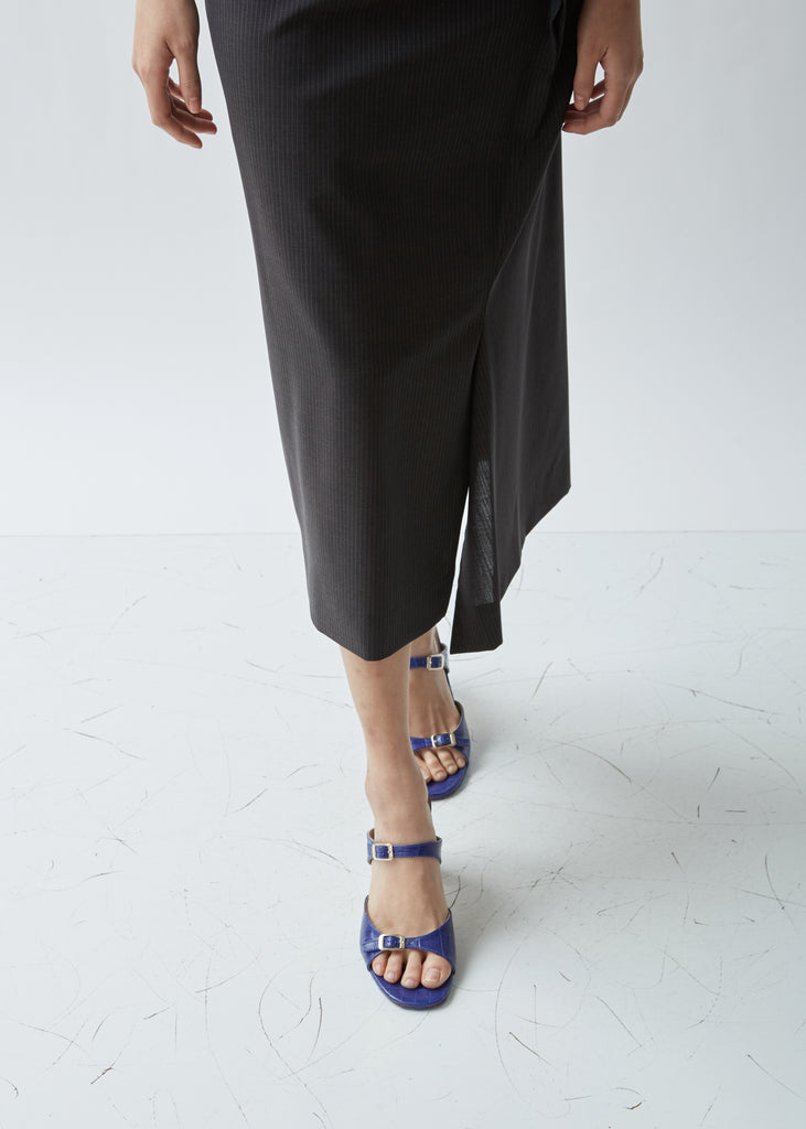 Una Heeled Croc Stamped Sandals