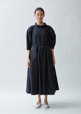 Voluminous A-Line Gabardine Dress