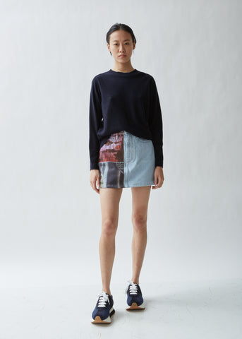 Printed Denim Mini Skirt