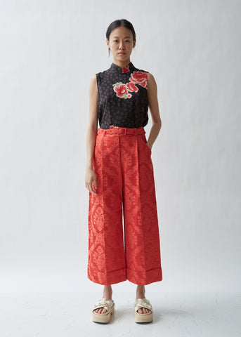 Wide Tailored Trouser W/ Marabou Trim