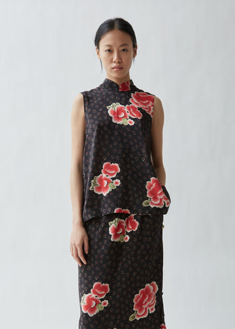 Mandarin Silk Crepe Sleeveless Top