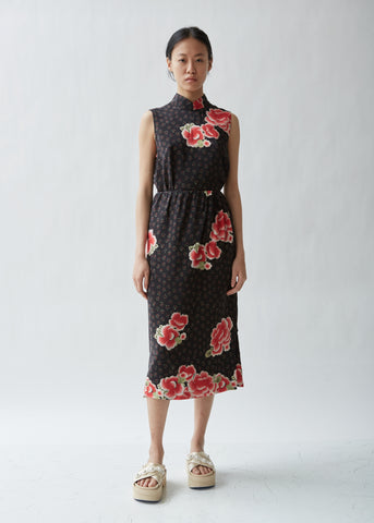 Silk Floral Wrap Pencil Skirt
