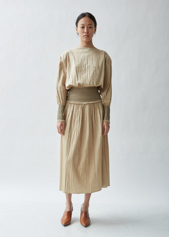 Safara Smocked Cotton Skirt
