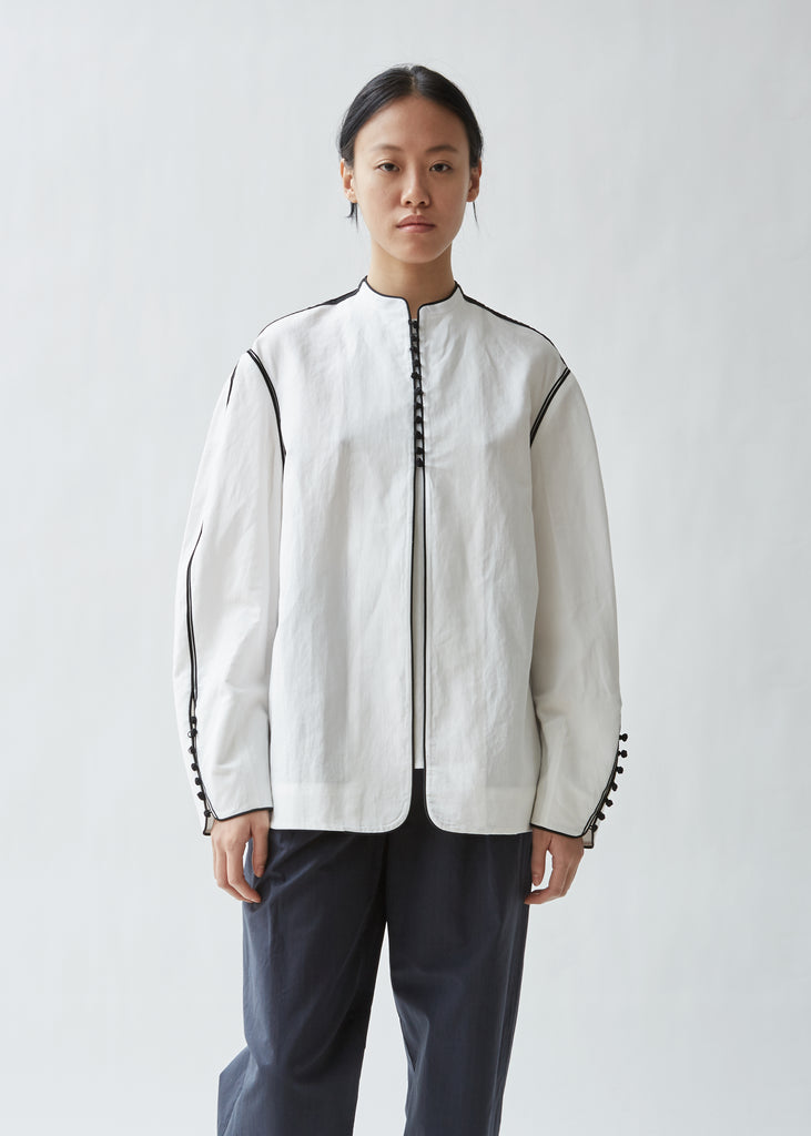 Piped Cotton Linen Blouse