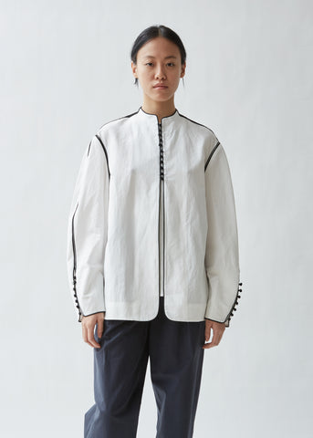 Piped Cotton Linen Blouse