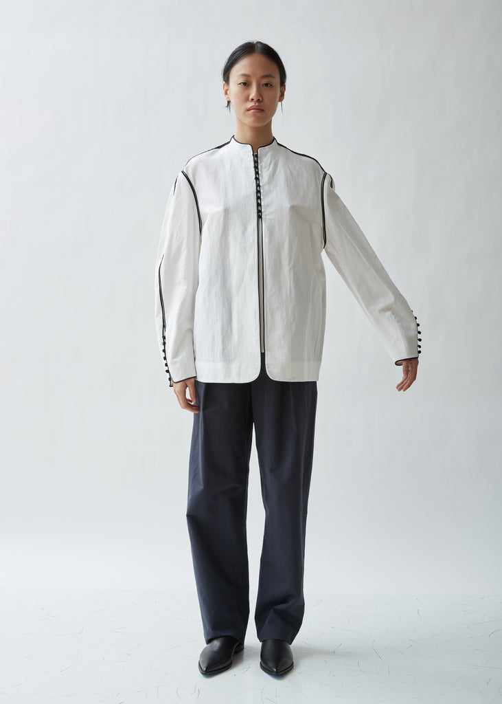 Piped Cotton Linen Blouse
