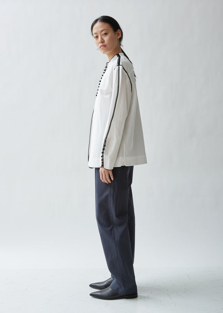 Piped Cotton Linen Blouse
