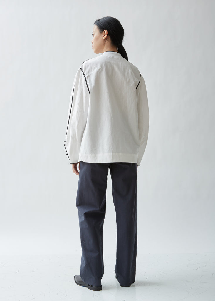 Piped Cotton Linen Blouse