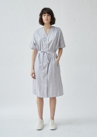 Cotton Poplin Plaid V-Neck Shirtdress