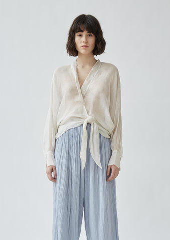 Gauzed Slubbed Silk Jacket With Knot