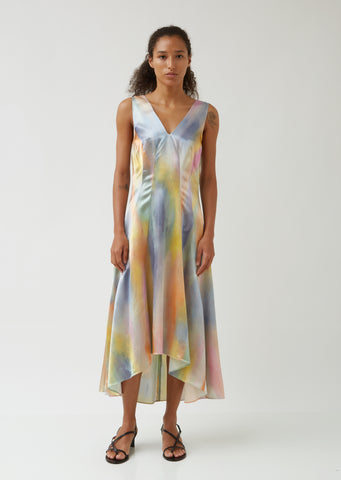 Miriam Printed Satin V Neck Midi Dress