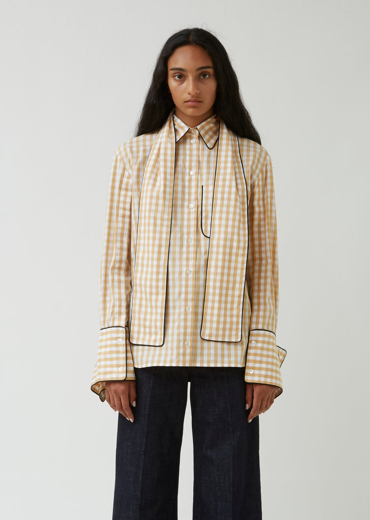Scarf Collar Gingham Shirt