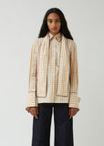 Scarf Collar Gingham Shirt