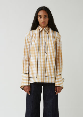 Scarf Collar Gingham Shirt
