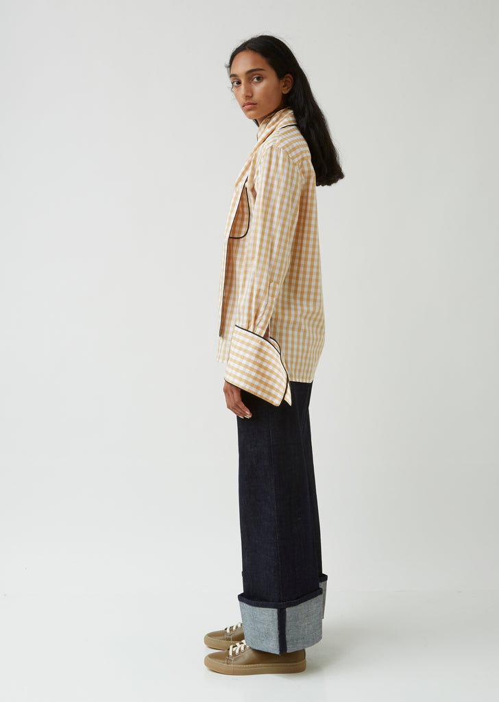 Scarf Collar Gingham Shirt