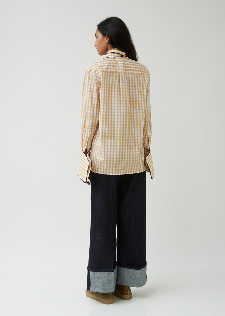 Scarf Collar Gingham Shirt