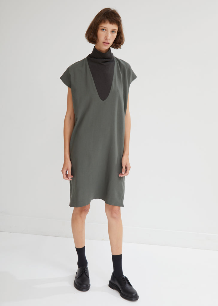 Shear Wool Rib Neck Tunic Dress