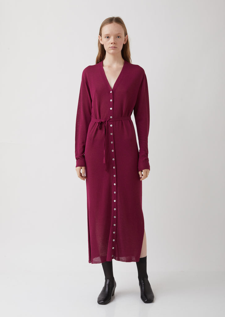 Magenta Viscose-Linen Cardigan Dress