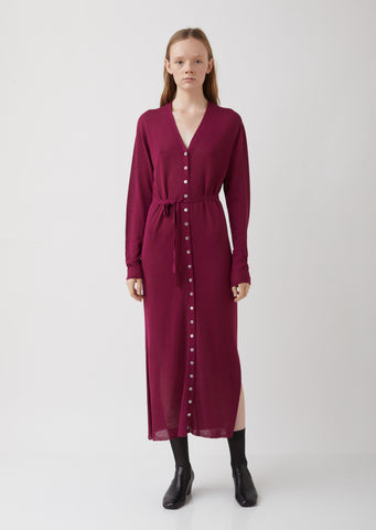 Magenta Viscose-Linen Cardigan Dress