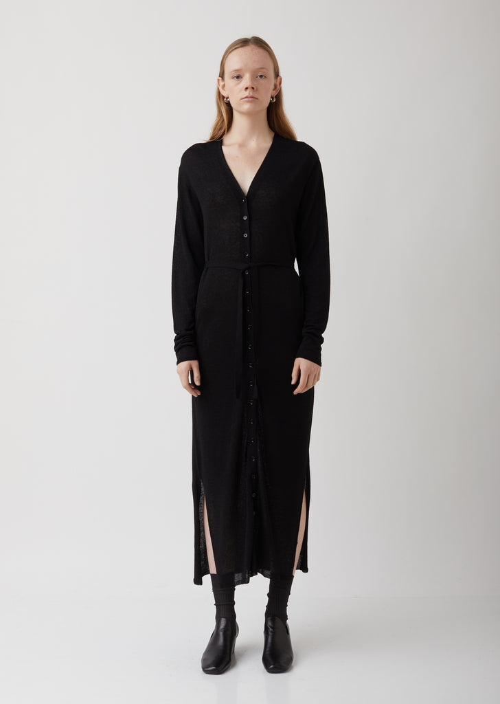 Black Viscose-Linen Cardigan Dress