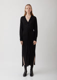 Black Viscose-Linen Cardigan Dress