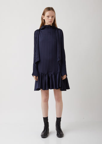Garment Pleat Satin Twill Mini Dress