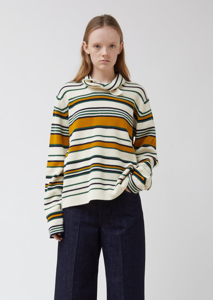 Tie Collar Stripe Wool Jumper
