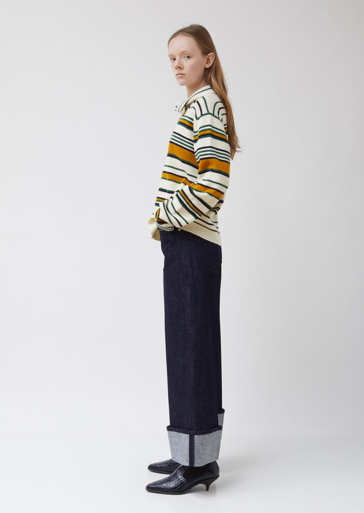 Tie Collar Stripe Wool Jumper