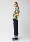 Tie Collar Stripe Wool Jumper